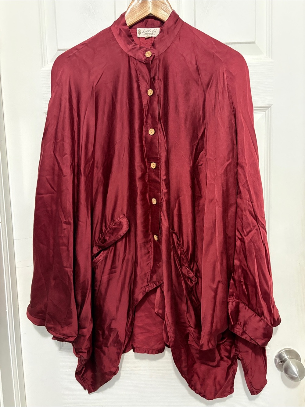 Kantha Bae Silky Burgundy Button-Front Lightweight Shirt/Jacket